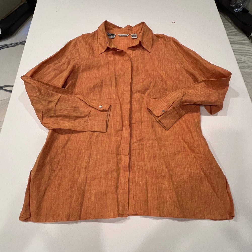 Richard Malcolm XL Irish Linen Shirt Burnt Orange Coastal Lagenlook Tunic
